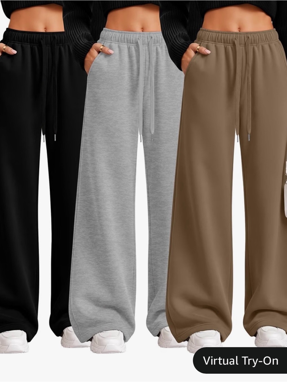 Set of 2 Elastic-Waist Drawstring Sweats in Black and Brown - Picture 2 of 6